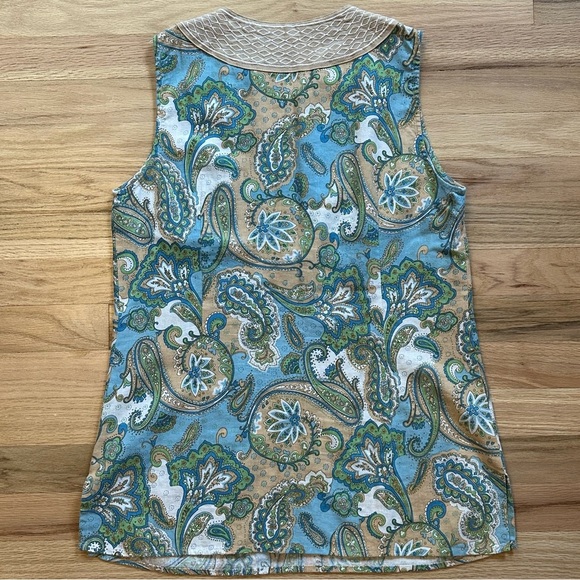 Susan Bristol Boho Paisley Linen Blend Tank Top Size M - Blue and Green - Picture 5 of 6